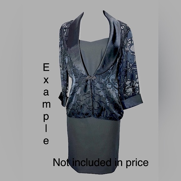 ALEX EVENINGS Black Organza Jacket Satin Lapel 3/4 Sleeve Rhinestone Clasp PM - Picture 10 of 11